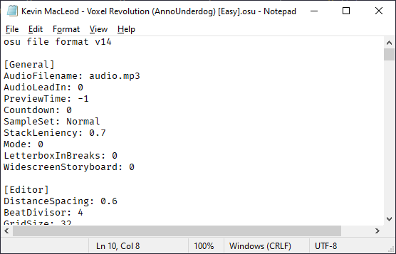 Osu file in Notepad