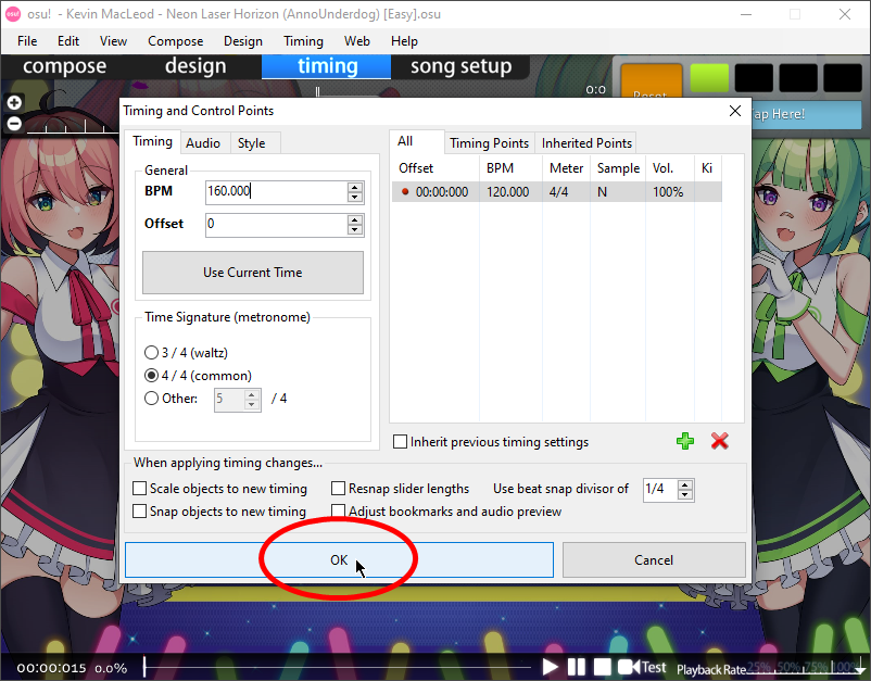 Timing and Control Points window